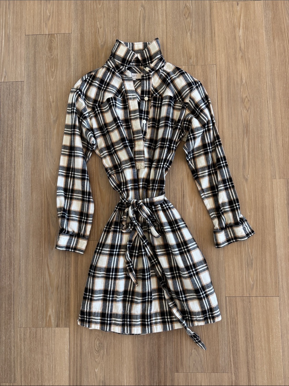 Loft Women’s Petite Plaid Belted Pocket Shirt Dress New Without Tags